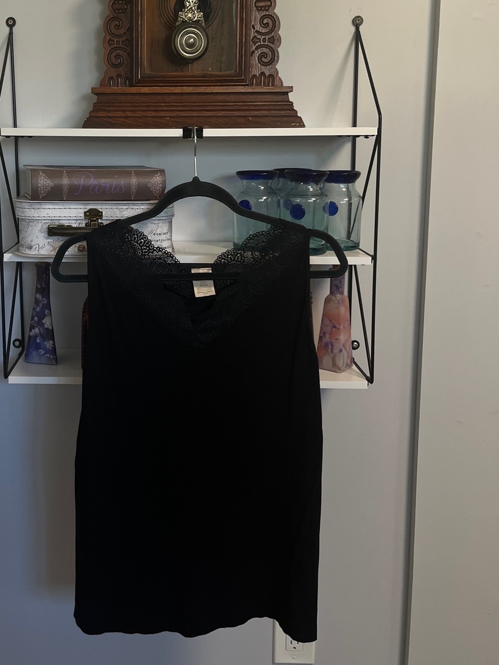 Black Lace Trim Sleeveless layering bamboo Tank Top